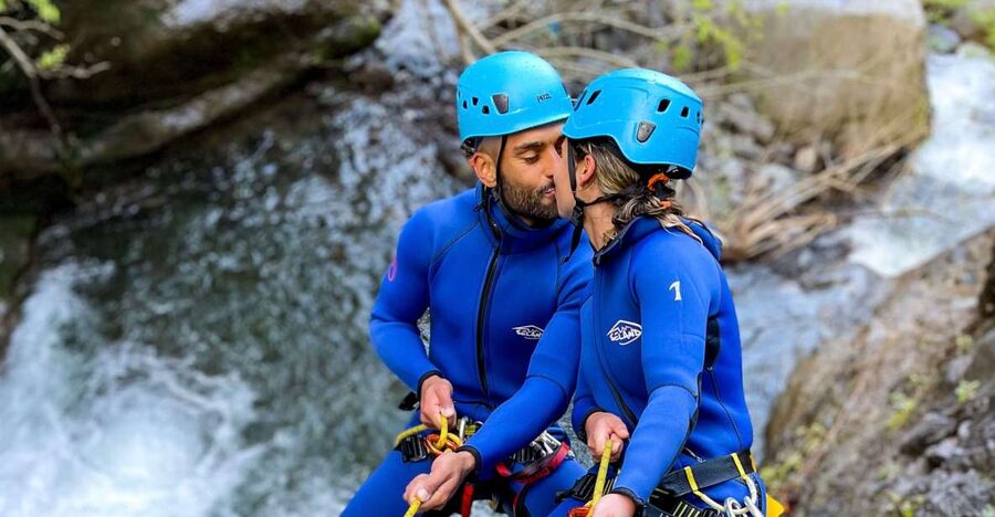 From Funchal: Intermediate (Level 2) Canyoning Adventure - Getting fitted with helmet, wetsuit, and harness